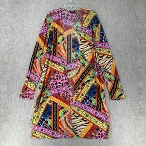 Julia Boho Duster Kimono Long Cardigan Mixed Print Chain Abstract Stretchy 3X‎